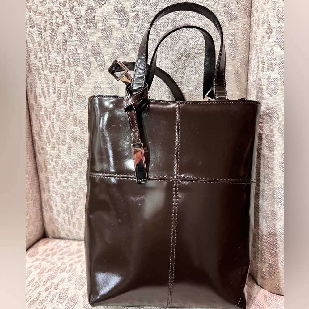 Sold! Gucci tote with strap and charm in dark chocolate brown